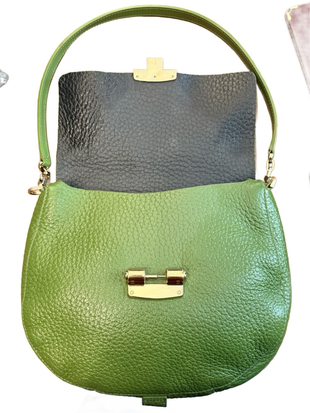 Furla Green Pebbled Leather Club Shoulder Bag with Gold Hardware - Picture 9 of 13